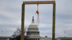 Supporters of Donald Trump displayed a gallows as they gathered outside the US Capitol on 6 January 2021. Photograph: Andrew Caballero-Reynolds/AFP/Getty Images