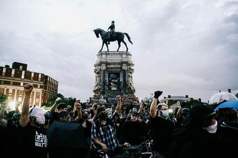 Protesters call for the removal of a Robert E. Lee statue in Richmond, Virginia, in June.Photograph by Eze Amos / Getty